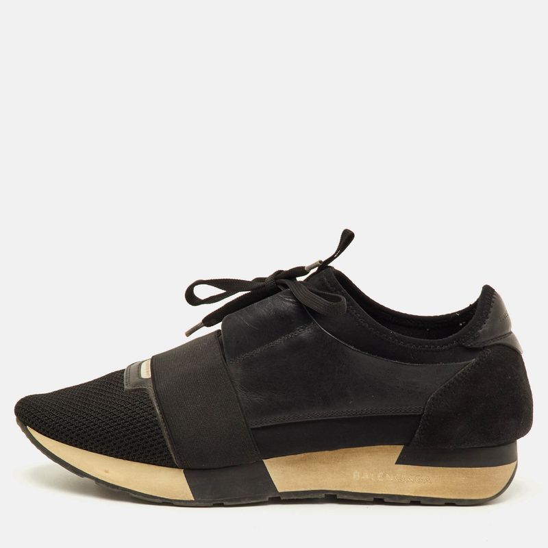Balenciaga Race Runner Size 40 Black Leather Mesh And Neoprene Low Top Sneakers